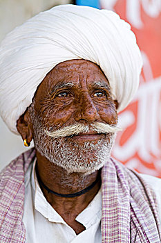 印度,拉贾斯坦邦,靠近,老,男人,缠头巾,小,乡村