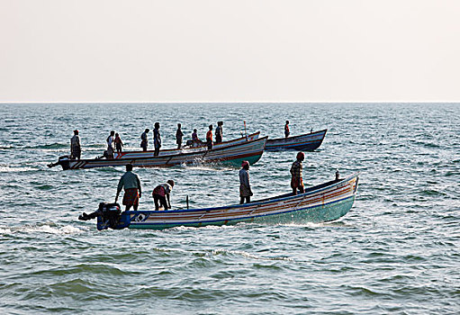 捕鱼者,捕鱼,船,海洋,海岸,喀拉拉,印度,亚洲