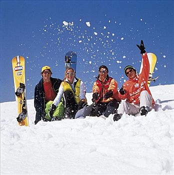 青少年,滑雪板,冬天,雪,女孩,男孩,有趣,运动,假日
