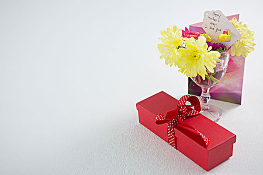 礼盒,花,玻璃,高兴,母亲节,标签,白色背景,背景