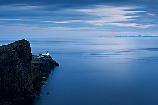 灯塔,内赫布里底群岛,黄昏,斯凯岛,苏格兰