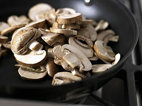 切片,蘑菇,煎锅