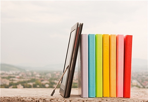 排,彩色,书本,电子,阅读