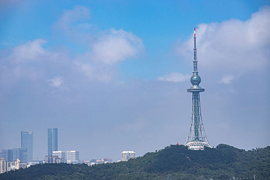 蓝天白云下的青岛电视塔
