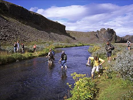 远足者,峡湾,河流,国家公园,冰岛