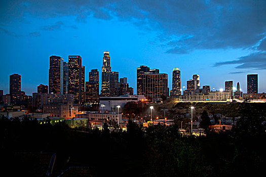洛杉矶市区,天际线,远景,公园,黄昏