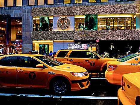 美国,纽约,黄色出租车,第五大街,塞车