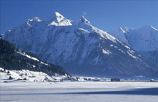 雪,冬天,山顶,上面,阿尔卑斯山,瑞士,欧洲