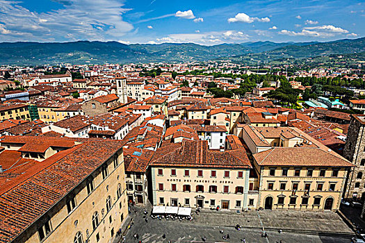 俯视,城市,广场,中央教堂,托斯卡纳,意大利