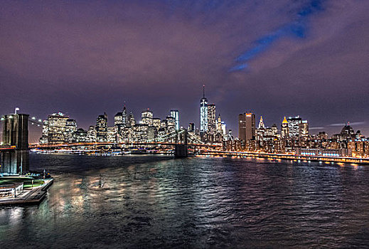 美国,纽约,布鲁克林大桥,下曼哈顿,黎明,大幅,尺寸