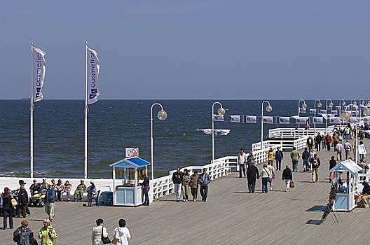 人,漫步,放松,码头,波罗的海,波兰