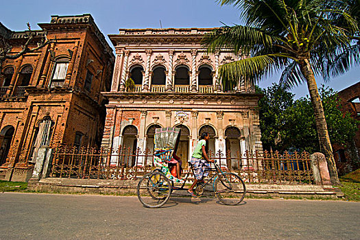 自行车,人力车,老,房屋,局部,孟加拉,亚洲