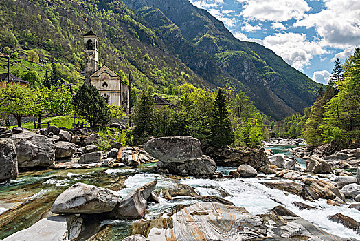教堂,韦尔扎斯卡谷,提契诺河,瑞士,欧洲