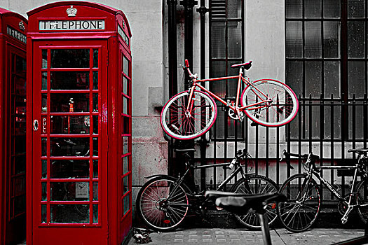 伦敦,自行车,停放,怪异,电话亭