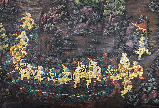 传统,泰国人,绘画,罗摩衍那,寺院,曼谷,泰国