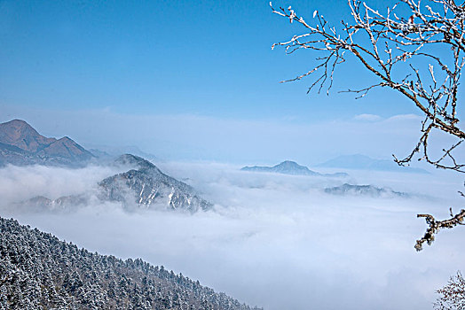 四川大邑县西岭雪山俯瞰观景台远眺西岭群山