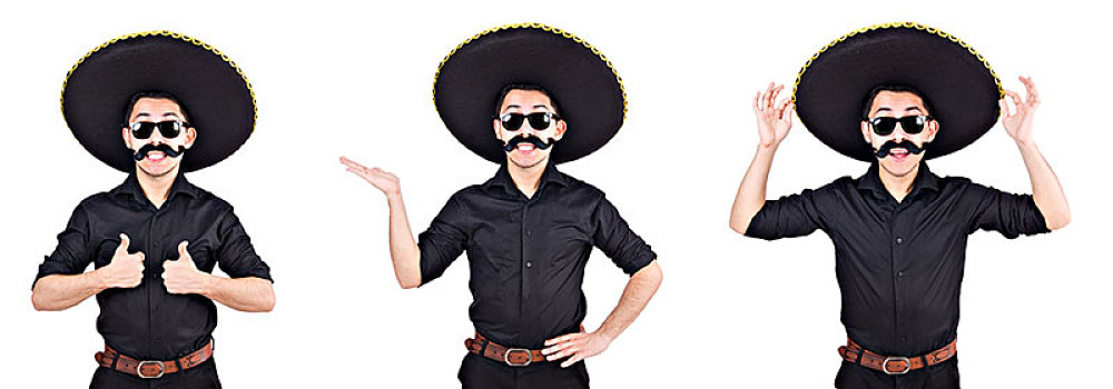 有趣,男人,戴着,墨西哥人,阔边帽,帽子,隔绝,白色背景