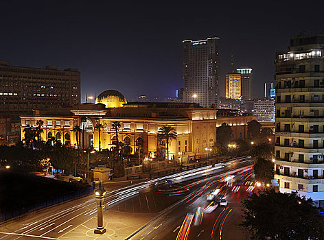 夜景,埃及博物馆,开罗,埃及