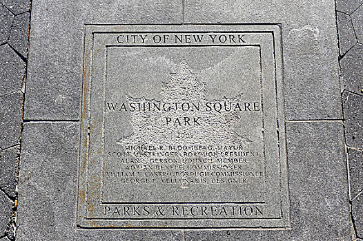 雕刻,地面,牌匾,华盛顿,公园,格林威治村,曼哈顿,纽约,美国,北美