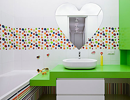 彩色,浴室,心形,镜子