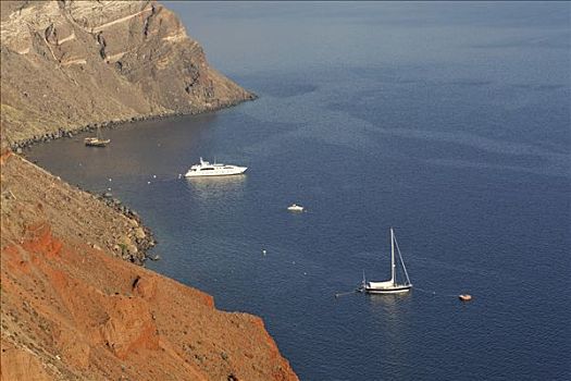 游艇,悬崖,锡拉岛,希腊