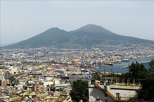 那不勒斯,天际线,维苏威火山,风景,坎帕尼亚区,意大利,欧洲