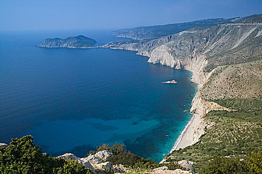 希腊,爱奥尼亚群岛,凯法利尼亚岛,阿索斯,下午,海岸线,风景