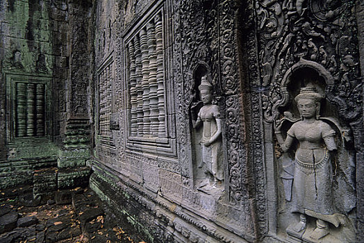 柬埔寨,吴哥,舞者,女神,浅浮雕,雕刻