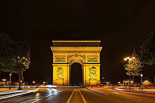 凯旋门,拱形,夜晚,小路,灯,地点,戴高乐,巴黎,法兰西岛,法国,欧洲