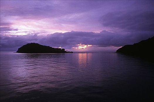 日落,上方,海洋,岛屿,斐济