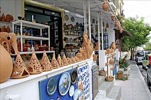 纪念品店,陶器,哈尼亚,克里特岛,希腊