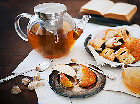 茶壶,苹果,糕点