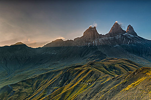 顶峰,山,早晨,亮光,阿尔卑斯山,法国,欧洲