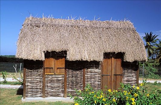 西印度群岛,玛丽-嘎兰特群岛,小屋,茅草屋顶