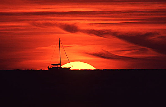 帆船,剪影,夕阳,记事本,不均,边缘,太阳,特色