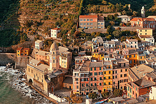维纳扎,建筑,岩石上,俯视,海洋,五渔村,意大利