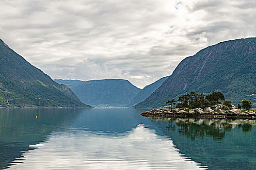 小,岩石,松树,岛屿,挪威,峡湾,山,背景