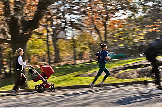 人,慢跑,中央公园,纽约,美国