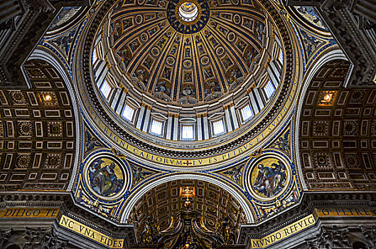 圣彼得大教堂,罗马,意大利文艺复兴,建筑,世界遗产,室内,球形,天花板,神圣,艺术品,壁画