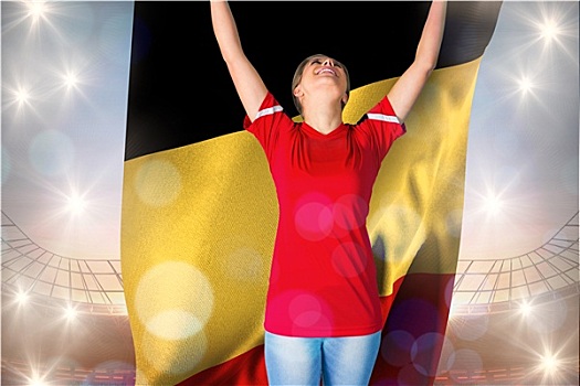 欢呼,球迷,红色,拿着,比利时,旗帜,大,足球场,蓝天