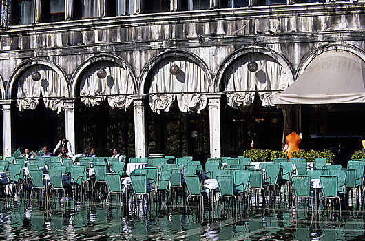 意大利,威尼斯,圣马可广场,洪水,路边咖啡馆