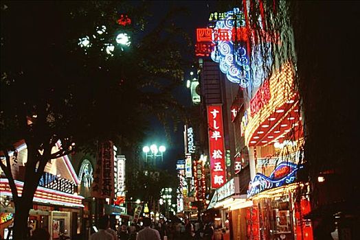 建筑,光亮,夜晚,大阪,日本