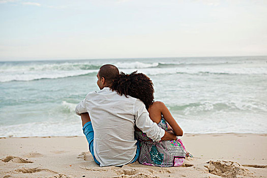 后视图,情侣,向外看,海洋,海滩,里约热内卢,巴西
