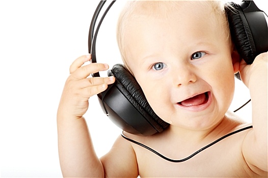 微笑,婴儿,头戴式耳机
