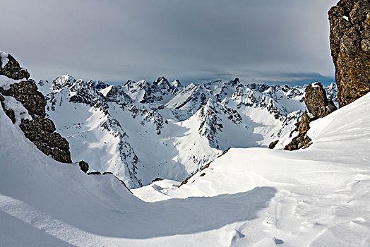 顶峰,阿尔卑斯山,冬天,提洛尔,奥地利,欧洲