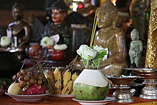 柬埔寨,金边,椰子,供品