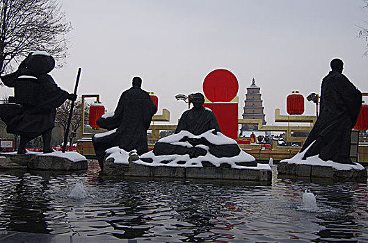 陕西西安大雁塔雪景