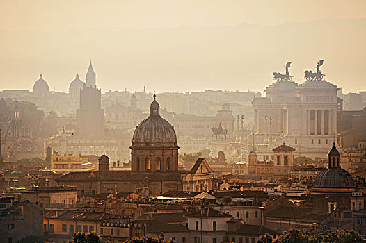 罗马,屋顶,风景,日出,剪影,古代建筑,意大利