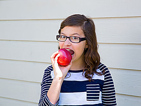 少女,高兴,吃,红苹果