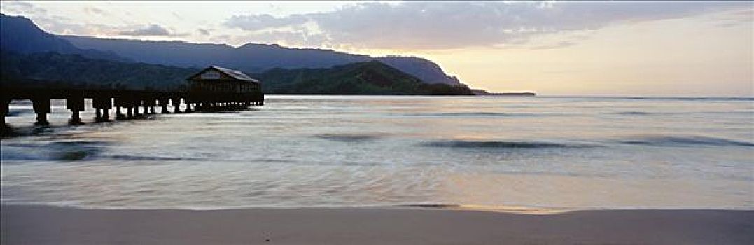 夏威夷,考艾岛,湾,日落,巴厘海,背景